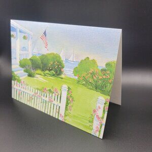 Blank Greeting Card With Garden Sailboat Scene‎ By Marley Watton  Made In USA